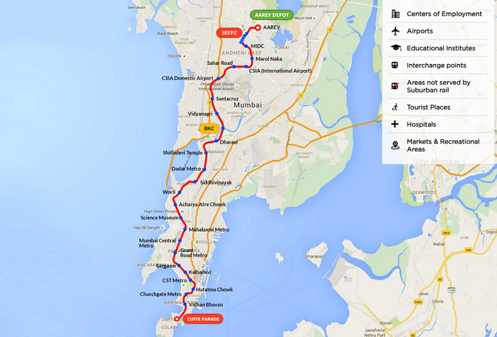 Mumbai Metro Line 3 Route Map