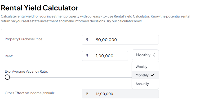 It shows gross rental yield in the rental yield calculator 
